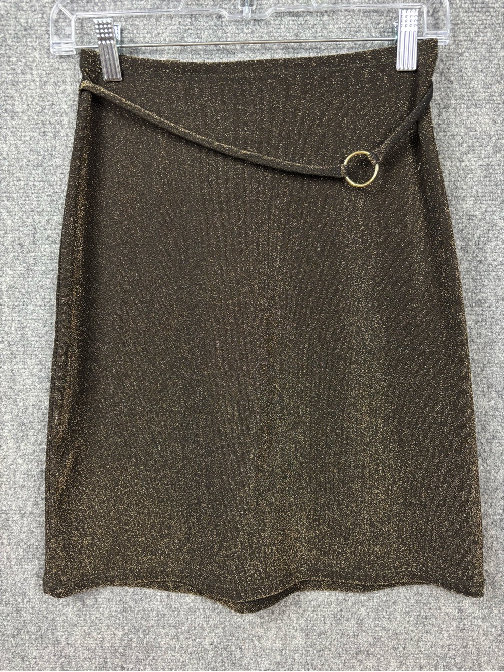 Hot Kiss Metallic Brown Pencil Skirt with Ring Detail